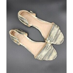 TORY BURCH Savannah Snakeskin Python Open Toe Sandal Flats Size 8M Preowned